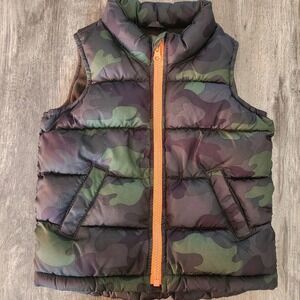 Old Navy Puffer Vest Toddler Boy Size 3T Green Camouflage Frost Free Warm Zipper